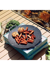 Chảo Đá Nướng Thịt Kiểu Hàn Quốc, Vỉ Nướng BBQ Chống Dính Không Cần Dầu Size 34cm Hàng Chính Hãng MINIIN