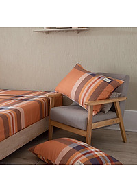 Bộ Ga Gối Cotton Tici Kẻ LIDACO Cao Cấp - Kẻ Cam