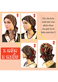 Nón hóa trị vải mềm mát, hút mồ hôi, bệnh nhân ung thư, chemo hat, cancer hat, nón trùm đầu, mũ vải [KIỂU ĐUÔI XÒE-CAM ĐEN HỌA TIẾT]