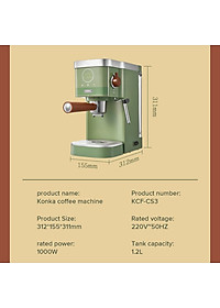 Máy pha cà phê espresso Konka KCF-CS3 20bar tích hợp đánh bọt sữa, pha cà phê viên nén 2 trong 1 tiện lợi, tặng kèm temper - Hàng nhập khẩu