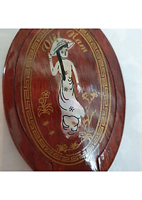 Gương gỗ trang điểm mini khảm xà cừ hình cô gái áo dài Việt Nam