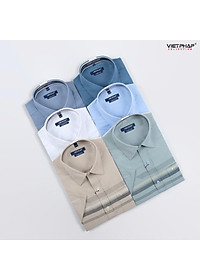 Áo Sơ Mi Nam Ngắn Tay VIỆT PHÁP Form Luxury Chất liệu  Bambo In Sọc lịch lãm, sang trọng 50060