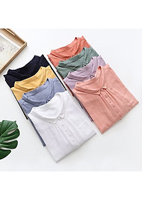 Áo sơ mi kiểu tay lỡ cổ đức, chất liệu Đũi tơ mềm mát, thấm hút mồ hôi, áo kiểu nữ dễ thương, NeSa Shop AT12