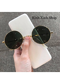 Kính Râm Nam Nữ Mắt Tròn Thời Trang Hàn Quốc Gọng Kim Loại Bản Dày Cao Cấp Kèm Đầy Đủ Phụ Kiện