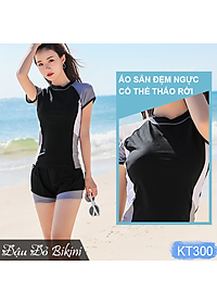 Đồ bơi nữ áo ngắn tay quần short đùi 2 lớp kín đáo, thiết kế trẻ trung, dấu bụng tốt, chất thun bơi Hàn cao cấp | KT300
