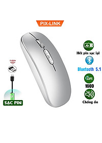 Chuột bluetooth PIXLINK P103BL 2 chế độ sạc pin siêu mỏng không gây tiếng ồn chuyên dùng cho Máy tính, pc, Laptop, Tivi Hàng Chính Hãng
