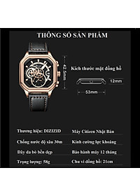 Đồng hồ nam dây da DIZIZID chính hãng mặt vuông cá tính, Chạy full 6 kim và lịch ngày, Kim dạ quang cao cấp, Chống nước cực tốt, Tặng kèm pin dự phòng DZBD79