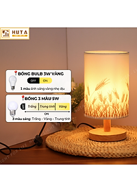Đèn Ngủ Gỗ HUTA Light For Life G1 Chao Tròn Vintage Dễ Thương, Decor Trang Trí Phòng Ngủ, Điều Chỉnh Độ Sáng, Bóng Led Sáng Vàng Tiết Kiệm Điện