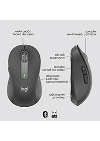 Chuột không dây bluetooth Logitech Signature M650 - Dành cho tay có kích cỡ từ nhỏ tới trung bình, Cuộn SmartWheel, giảm ồn, các nút bên có thể tùy chỉnh - Hàng chính hãng
