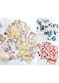 Bộ Đồ Pijama Nữ Mặc Nhà, Quần Áo Ngủ Nữ Ngắn Tay Azuno BN196 Chất Liệu Cotton Lụa Cho Mùa Hè 
