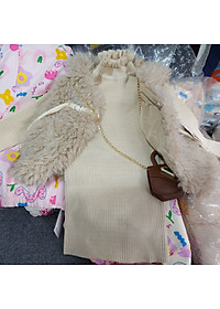 Set váy bé gái, Đầm thu đông cho bé 1-6 tuổi gile lông kèm túi đeo phong cách Hàn Quốc kiểu dáng thời trang