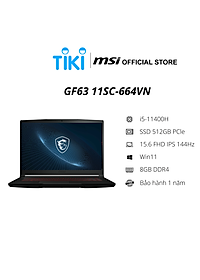 Laptop MSI Gaming GF63 Thin 11SC-664VN (I5-11400H Gen 11th | 8GB DDR4 | SSD 512GB PCle | VGA GTX 1650 4GB GDDR6 | 15.6 FHD IPS 144Hz | Win11|…