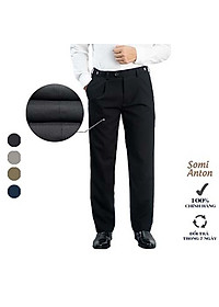 Quần Âu Nam Công Sở Trung Niên Thương Hiệu Anton Dáng Suông Rộng Màu Đen Xếp Ly Mã QA404