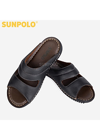 Dép Nam Quai Ngang Da Bò Sunpolo SUD24D - Đen
