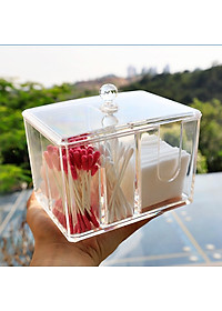 Hộp Đựng Bông Tẩy Trang Và Tăm Bông 2 Ngăn Nhựa Meca Cao Cấp HBH