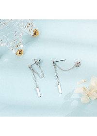 Bông tai xích mỏng thả thanh Titan chữ nhật năng động thu hút