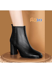 Giày boot nữ cổ thấp 7 phân hàng hiệu rosata hai màu đen nâu ro307
