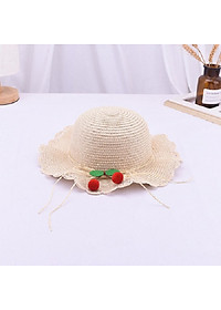 Mũ cói cherry cho bé gái đi biển dễ thương 2- 6 tuổi