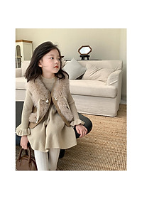 Set váy bé gái, Đầm thu đông cho bé 1-6 tuổi gile lông kèm túi đeo phong cách Hàn Quốc kiểu dáng thời trang