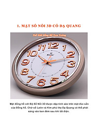 Đồng Hồ Treo Tường Cao Cấp DẠ QUANG KIM TRÔI EASTAR - Số Nổi 3D Tròn Cổ Điển 31cm - Tặng Pin Maxell - BH 1 Năm