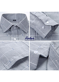 Áo sơ mi nam dài tay công sở trung niên thương hiệu Anton sợi tre họa tiết màu ghi - Y8551