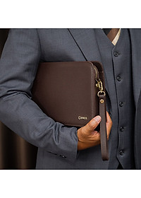 Ví Cầm Tay Clutch Da Nam Hàng Hiệu GENCE CK15 Da Bò Khóa Số Cao Cấp Màu Nâu
