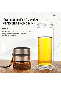 Bình Pha Trà Thuỷ Tinh 2 Lớp Cách Nhiệt Có Lõi Lọc Inox Chịu Nhiệt Cao Dung Tích 450ml Cầm Tay Tiện Lợi - HÀNG CHÍNH HÃNG MININ