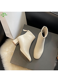 Bốt Nữ Khoá Sau Mũi Vuông Lót Lông Da Mềm Cao Cấp Màu Đen Be Siêu Đẹp Hót Trends 2023