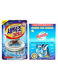 Combo gói bột tẩy vệ sinh lồng máy giặt Hàn Quốc 450g Kèm Bột thông cống Hando 100g xuất khẩu