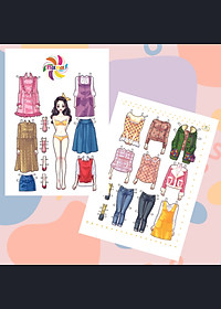 Búp bê giấy thay đồ thời trang đồ chơi cắt thủ công cho bé Combo 6 hình siêu đáng yêu 006