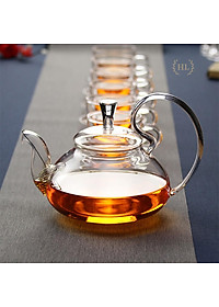 SET ẤM TRÀ THỦY TINH HOA CÚC | BỘ ẤM TRÀ HOA CÚC FULL SET BAO GỒM ẤM - BẾP - CHÉN - ĐĨA KÊ THẮP NẾN SANG CHẢNH