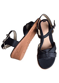 Giày sandal nữ đê xuồng 5cm da bò thật màu đen Trường Hải SDNTH0113