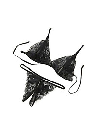 Bộ đồ lót 2 mảnh ren xuyên thấu lọt khe xẻ đáy Siêu Sexy