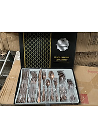 Combo Bộ Dao Dĩa Ăn Bít Tết, Dao Dĩa Phòng Ăn Nhà Bếp Phong Cách Phương Tây Chất Liệu Inox Màu Bạc, Quà Tặng Tân Gia Sang Trọng