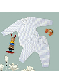 Set áo bodysuit cài chéo giữ ấm ngực dài tay kèm quần rời 100% Cotton cho bé Comfybaby