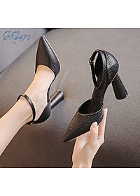 Giày cao gót nữ đẹp đế vuông 8 phân hàng hiệu rosata hai màu đen trắng ro470