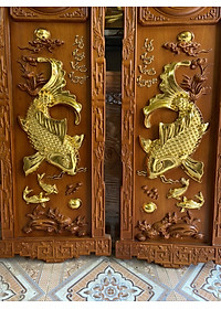 CẶP TRANH LÝ NGƯ  VỌNG NGUYỆT KHẮC CHỮ PHÚC ĐỨC BẰNG GỖ GÕ ĐỎ KT 37×117×4CM