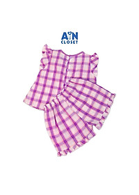 Bộ quần áo dài bé gái họa tiết Caro tím trắng cotton - AICDBGRZQ5DV - AIN Closet