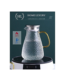 Bình thuỷ tinh chịu nhiệt sần quai vàng | Bộ bình cốc thủy tinh sần Borosilicate chịu nhiệt, chịu lực cao cấp