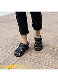 Giày Sandal Nam Da Bò Cao Cấp SUNPOLO SUSDA19D - Đen