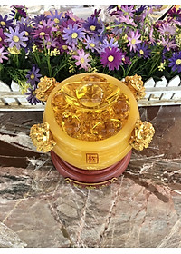 Bát vàng, Bát Tụ Tài, Bát Tụ Bảo đá ngọc cẩm thạch vàng Hút Tài, Hút Lộc, Chiêu tài nạp lộc trang trí bàn thờ ông thần tài thổ địa - Cao 18 cm
