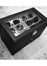Hộp Đựng Mắt Kính 3 Tầng Đựng 18 Kính SAIKE SAIKE S318 Bọc Da Carbon Màu Đen
