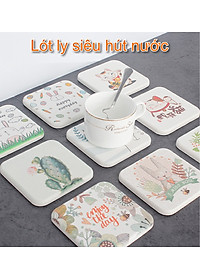 Miếng lót ly - Tấm lót ly, cốc siêu hút nước bằng đất xốp Diatomite họa tiết, thông điệp dễ thương