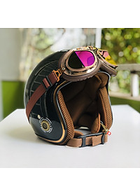 Mũ bảo hiểm xe máy 3/4 RONA R8 kèm kính phi công viền đồng cao cấp chính hãng