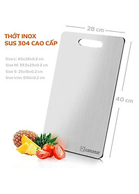 Thớt Inox 304 Cao Cấp KHông Gỉ- Size 33,5x23cm , Kháng Khuẩn, Chống Ẩm Mốc, Thớt Nhà Bếp- Hàng Loại 1.  Chính Hãng