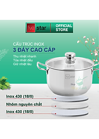 Bộ nồi xửng hấp inox 430 FiveStar Standard 3 đáy bếp từ nắp kính tặng 2 muỗng canh ( 26cm/28cm/30cm/32cm)