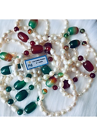 Combo Vòng đeo tay Ngọc Trai Nuôi cấy tự nhiên đính đá Cẩm Thạch, KÈM BẢN PHOTOCOPY GIẤY KIỂM ĐỊNH, KÈM HỘP CUNG HỶ LÓT NHUNG, ĐÍNH HOA HỒNG