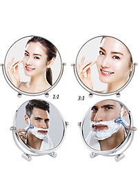 Gương trang điểm phóng đại 3 lần, xoay 360 độ, 2 mặt siêu nét, để bàn, Inox 304, Size 18cm, 20cm, Minh House G31