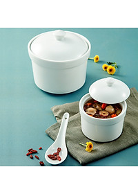 Combo thố chưng yến 4 inch và thìa lỗ sứ Long Phương