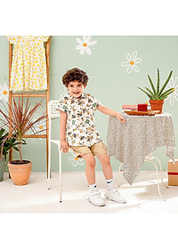 Áo sơ mi bé trai tay ngắn gấu Teddy vải thô cotton mềm mịn mát MamLa